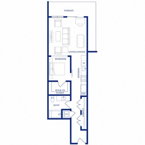 Floor plan for 1 bed, 1 bath, 750 sqft